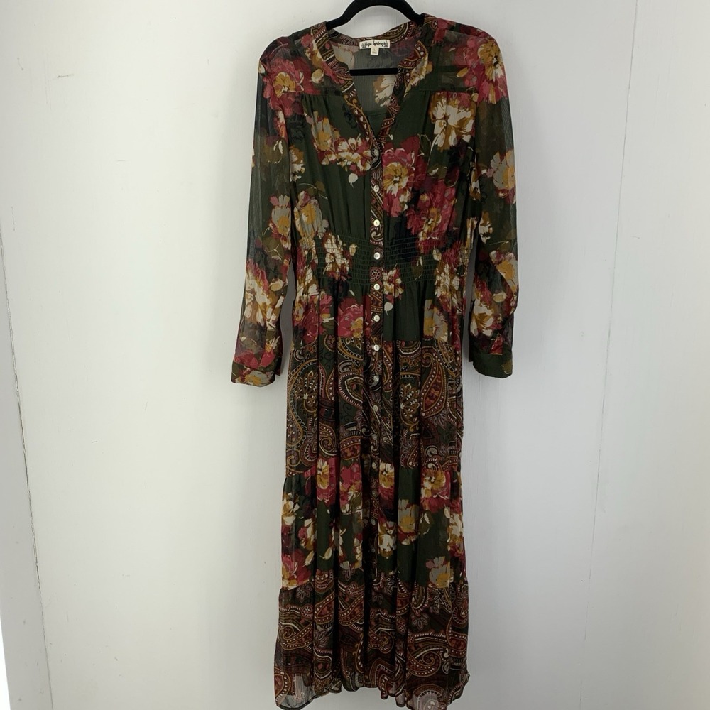 Peasant Prairie Women Large Maxi‎ Dress Tiered Smocked Cottage Paisley Floral